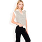 Striped Knit Sleeveless Sweater Vest with Collared V-Neck