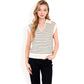 Striped Knit Sleeveless Sweater Vest with Collared V-Neck
