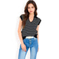 Striped Knit Sleeveless Sweater Vest with Collared V-Neck