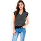 Striped Knit Sleeveless Sweater Vest with Collared V-Neck
