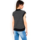 Striped Knit Sleeveless Sweater Vest with Collared V-Neck