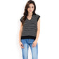 Striped Knit Sleeveless Sweater Vest with Collared V-Neck
