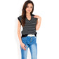 Striped Knit Sleeveless Sweater Vest with Collared V-Neck