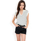 Striped Knit Sleeveless Sweater Vest with Collared V-Neck