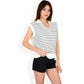 Striped Knit Sleeveless Sweater Vest with Collared V-Neck