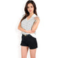 Striped Knit Sleeveless Sweater Vest with Collared V-Neck