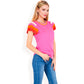 Colorblock Knit Short Sleeve Top with Bold Striped Sleeves