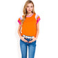 Colorblock Knit Short Sleeve Top with Bold Striped Sleeves