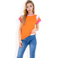Colorblock Knit Short Sleeve Top with Bold Striped Sleeves