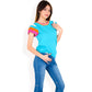 Colorblock Knit Short Sleeve Top with Bold Striped Sleeves