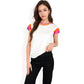 Colorblock Knit Short Sleeve Top with Bold Striped Sleeves