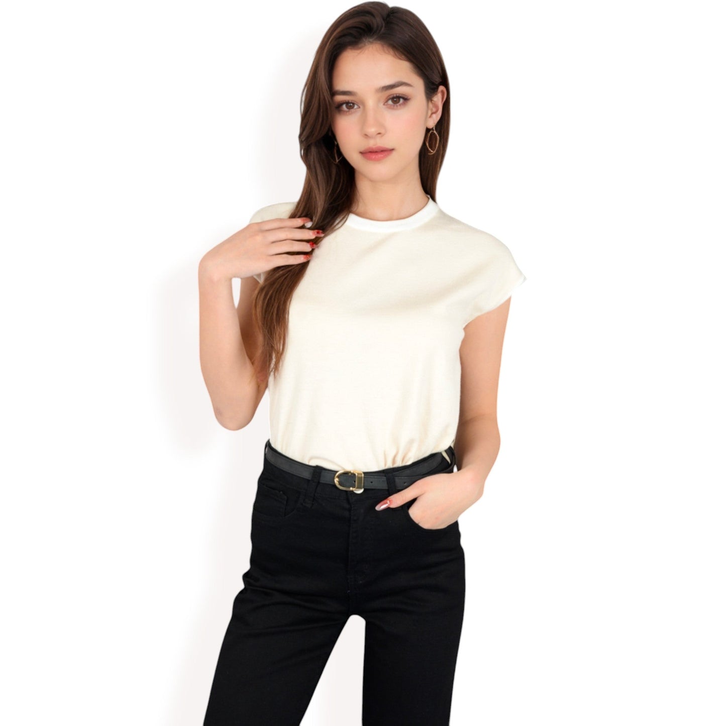 Striped Knit Cap Sleeve Top with Contrast Trim
