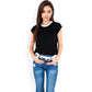 Striped Knit Cap Sleeve Top with Contrast Trim
