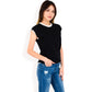 Striped Knit Cap Sleeve Top with Contrast Trim
