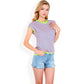 Striped Knit Cap Sleeve Top with Contrast Trim