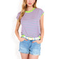 Striped Knit Cap Sleeve Top with Contrast Trim