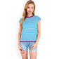 Striped Knit Cap Sleeve Top with Contrast Trim