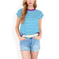 Striped Knit Cap Sleeve Top with Contrast Trim
