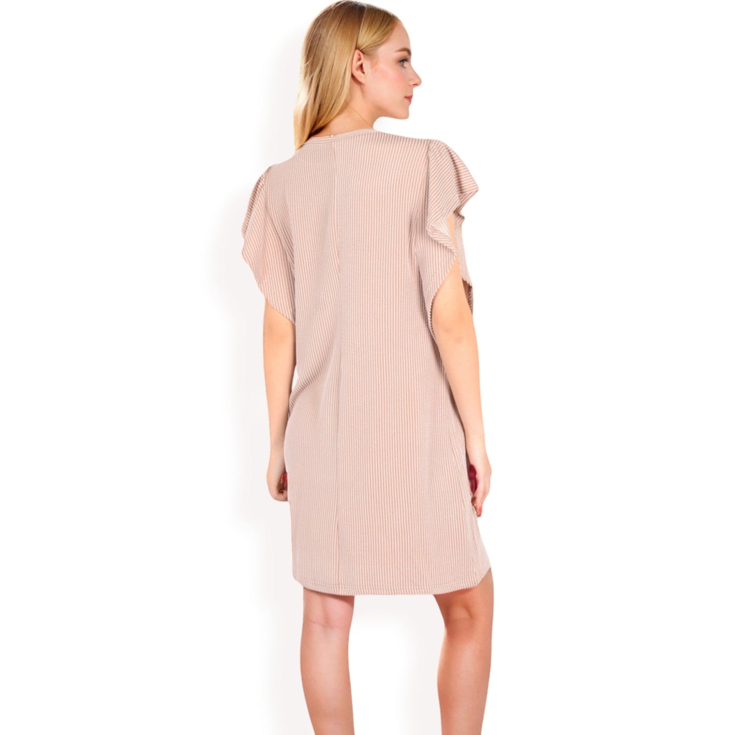 Ruffle Sleeve Textured Knit Mini Shift Dress