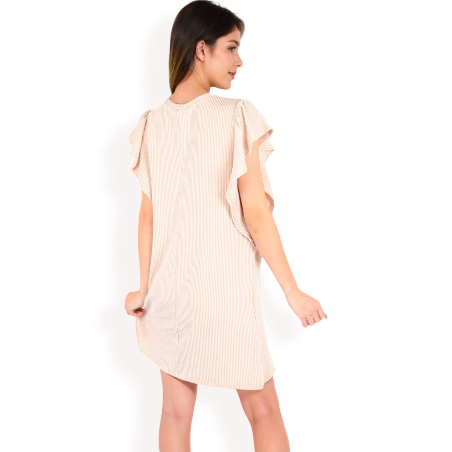 Ruffle Sleeve Textured Knit Mini Shift Dress