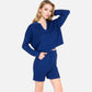 Women's Textured Long Sleeve Pullover and Shorts Set with Collared Neckline