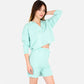 Women's Textured Long Sleeve Pullover and Shorts Set with Collared Neckline