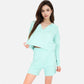 Women's Textured Long Sleeve Pullover and Shorts Set with Collared Neckline
