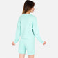 Women's Textured Long Sleeve Pullover and Shorts Set with Collared Neckline