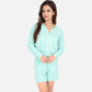 Women's Textured Long Sleeve Pullover and Shorts Set with Collared Neckline
