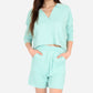 Women's Textured Long Sleeve Pullover and Shorts Set with Collared Neckline