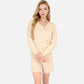 Women's Textured Long Sleeve Pullover and Shorts Set with Collared Neckline