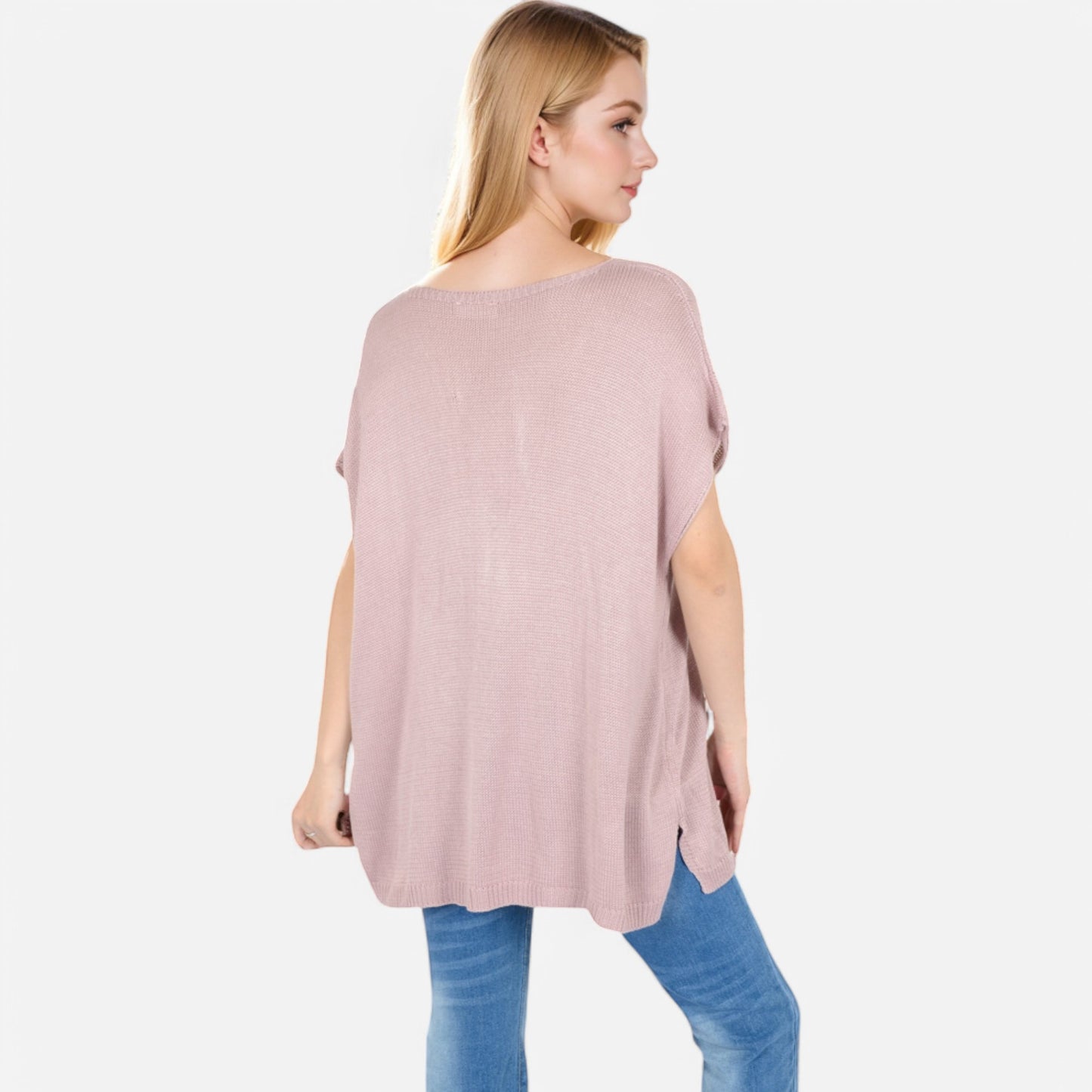 V-Neck Knit Top with Short Sleeves and Relaxed Fit