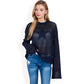 Oversized Star Cutout Knit Pullover Sweater with Drop Shoulder Design