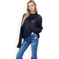 Oversized Star Cutout Knit Pullover Sweater with Drop Shoulder Design