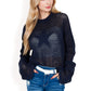 Oversized Star Cutout Knit Pullover Sweater with Drop Shoulder Design