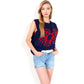 Cherry Embroidered Knit Sleeveless Sweater Vest with Ribbed Trim