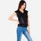 Sequin V-Neck Top with Cap Sleeves and Relaxed Fit