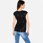 Sequin V-Neck Top with Cap Sleeves and Relaxed Fit