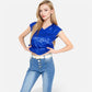 Sequin V-Neck Top with Cap Sleeves and Relaxed Fit