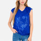 Sequin V-Neck Top with Cap Sleeves and Relaxed Fit