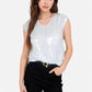 Sequin V-Neck Top with Cap Sleeves and Relaxed Fit
