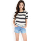 Short Sleeve Striped Casual Tee with Contrast Trim
