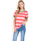 Short Sleeve Striped Casual Tee with Contrast Trim