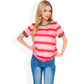Short Sleeve Striped Casual Tee with Contrast Trim