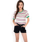 Short Sleeve Striped Casual Tee with Contrast Trim