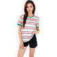 Short Sleeve Striped Casual Tee with Contrast Trim