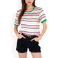 Short Sleeve Striped Casual Tee with Contrast Trim