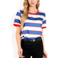 Short Sleeve Striped Casual Tee with Contrast Trim