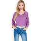 3/4 Sleeve Blouse with Gathered Neckline and Button Details
