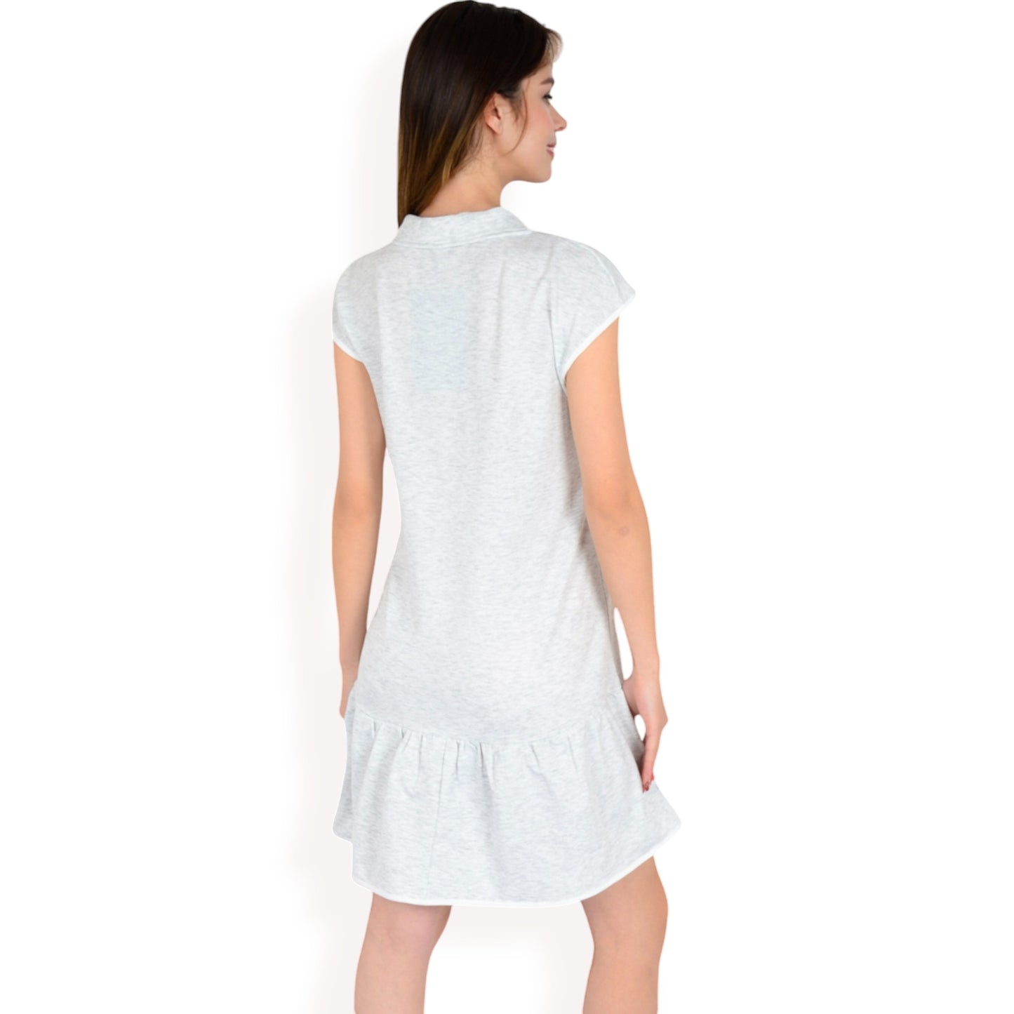 Zip-Up Collared Dress with Ruffle Hem